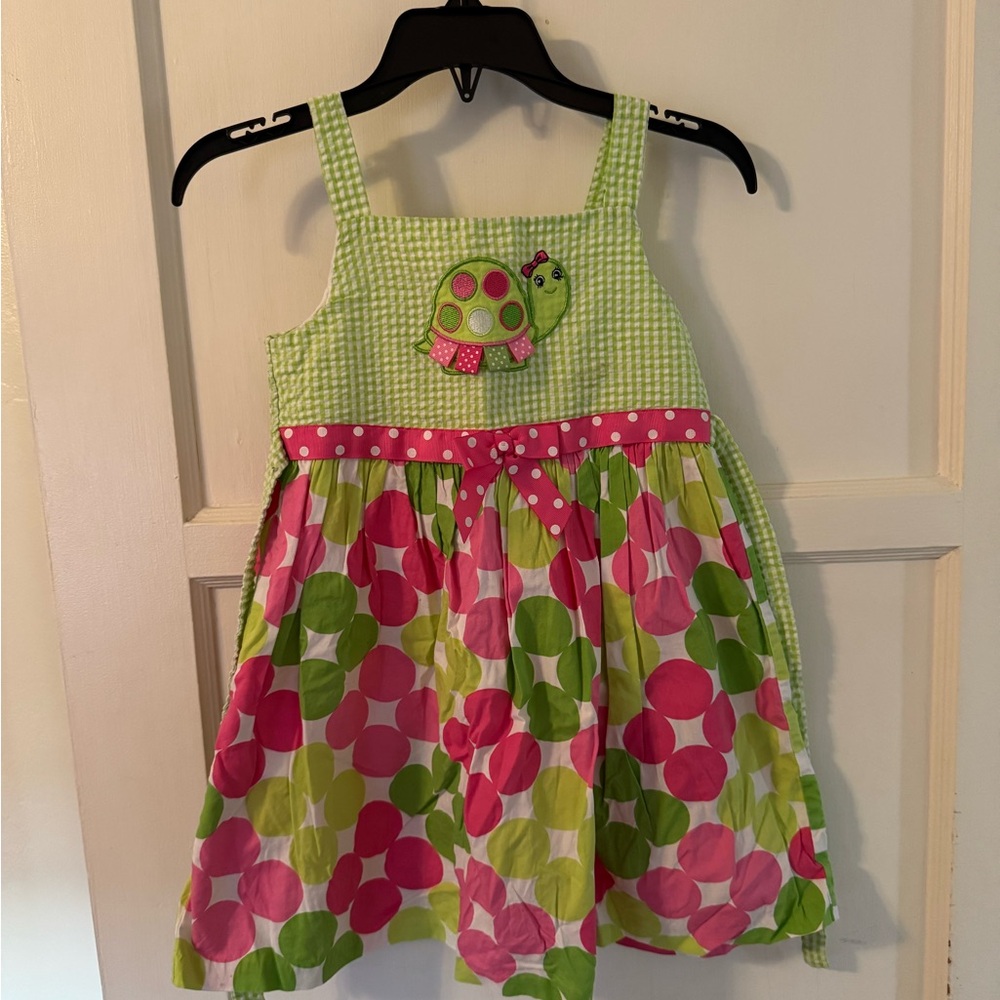 Ashley Ann Girls Lime Green & Pink Polka Dot Summer Dress